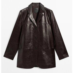 Massimo Dutti Nappa Leather Textured Blazer